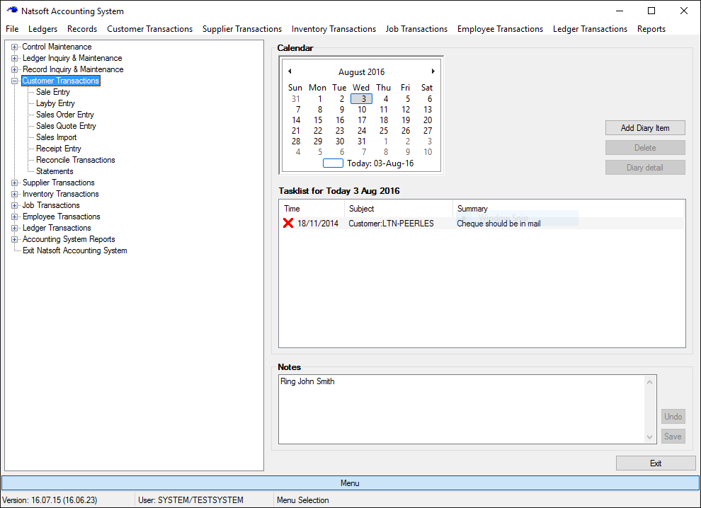 Natsoft Accountancy Software Front Screen